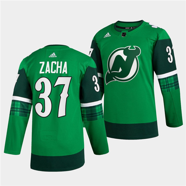 New Jersey Devils #37 Pavel Zacha Green Warm-Up St Patricks Day Stitched Jersey - Zenithce