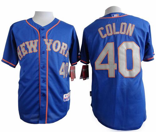 Mets #40 Bartolo Colon Blue(Grey NO.) Alternate Road Cool Base Stitched Jersey - Zenithce