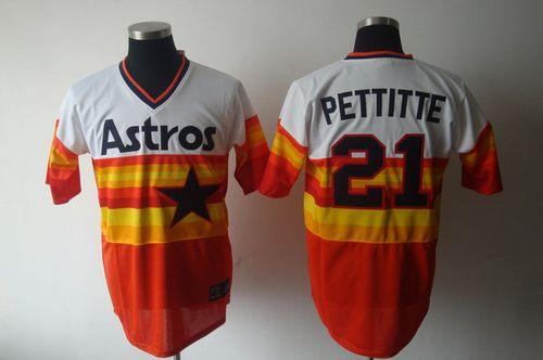 Mitchell And Ness Astros #21 Andy Pettitte White Orange Stitched Throwback Jersey - Zenithce