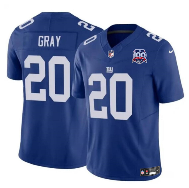 New York Giants #20 Eric Gray Blue 2024 F.U.S.E. 100TH Season Patch Vapor Untouchable Limited Stitched Jersey - Zenithce