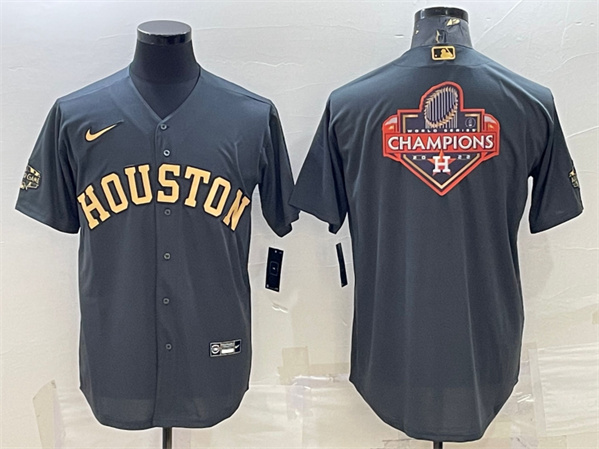 Houston Astros All-Star Charcoal 2022 World Series Champions Team Big Logo Cool Base Stitched Jersey - Zenithce