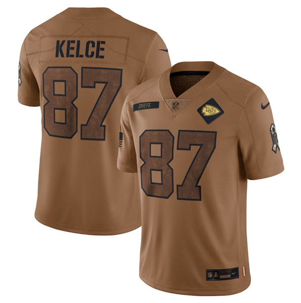 Kansas City Chiefs #87 Travis Kelce 2023 Brown Salute To Service Limited Stitched Jersey - Zenithce