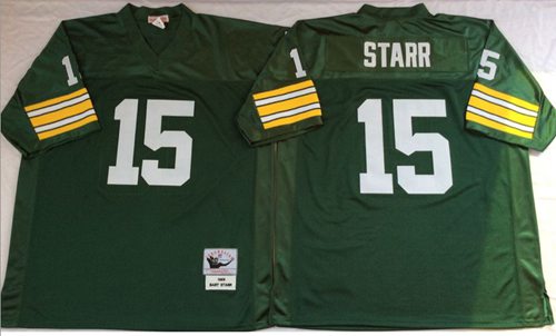 Mitchell And Ness 1969 Packers #15 Bart Starr Green Throwback Stitched Jersey - Zenithce