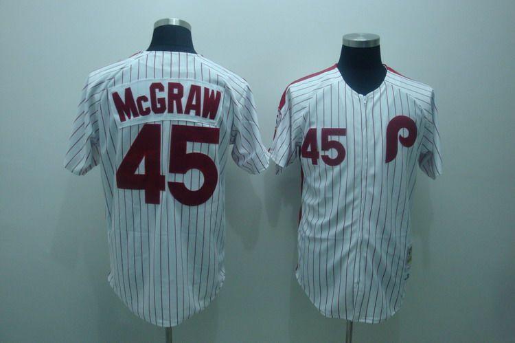 Mitchell And Ness Phillies #45 Tug Mcgraw White Red Strip Stitched Throwback Jersey - Zenithce
