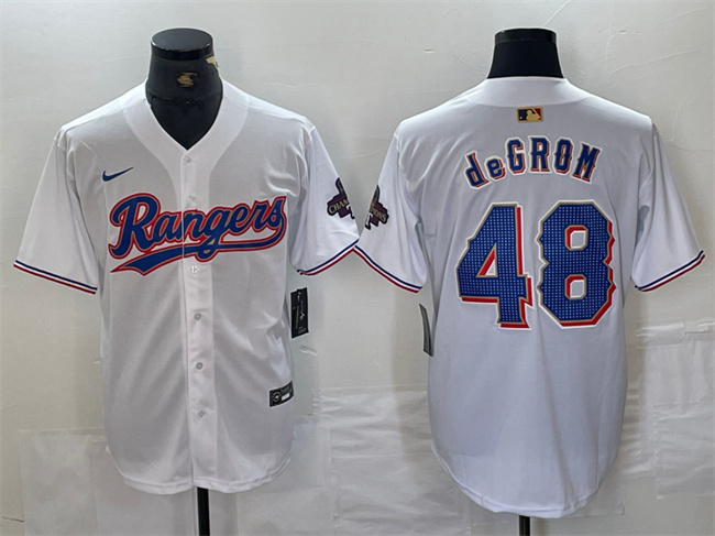 Texas Rangers #48 Jacob DeGrom White Gold Cool Base Stitched Jersey - Zenithce