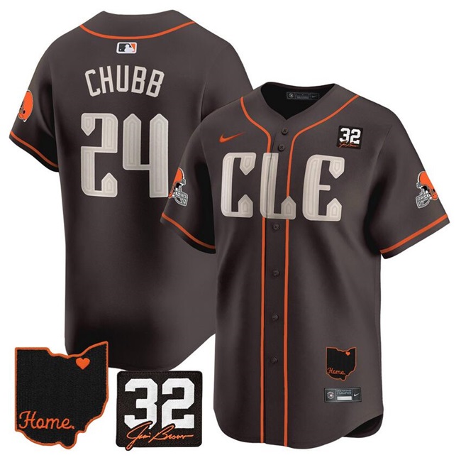 Cleveland Browns #24 Nick Chubb Brown With Jim Brown Memorial Home Patch Vapor Premier Limited Stitched Jersey - Zenithce