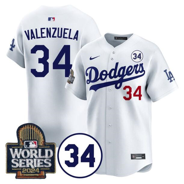 Los Angeles Dodgers #34 Toro Valenzuela White 2024 World Series With No. 34 Patch Limited Stitched Jersey - Zenithce