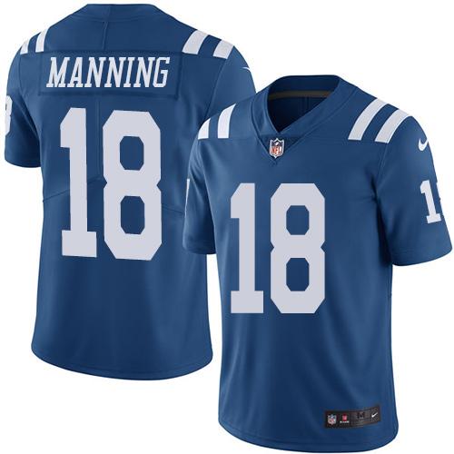 Colts #18 Peyton Manning Royal Blue Stitched Limited Rush Nike Jersey - Zenithce