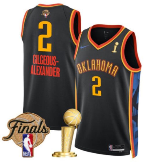 Oklahoma City Thunder #2 Shai Gilgeous-Alexander Black 2025 Finals Patch And Finals Champions Patch City Edition Stitched Jersey - Zenithce