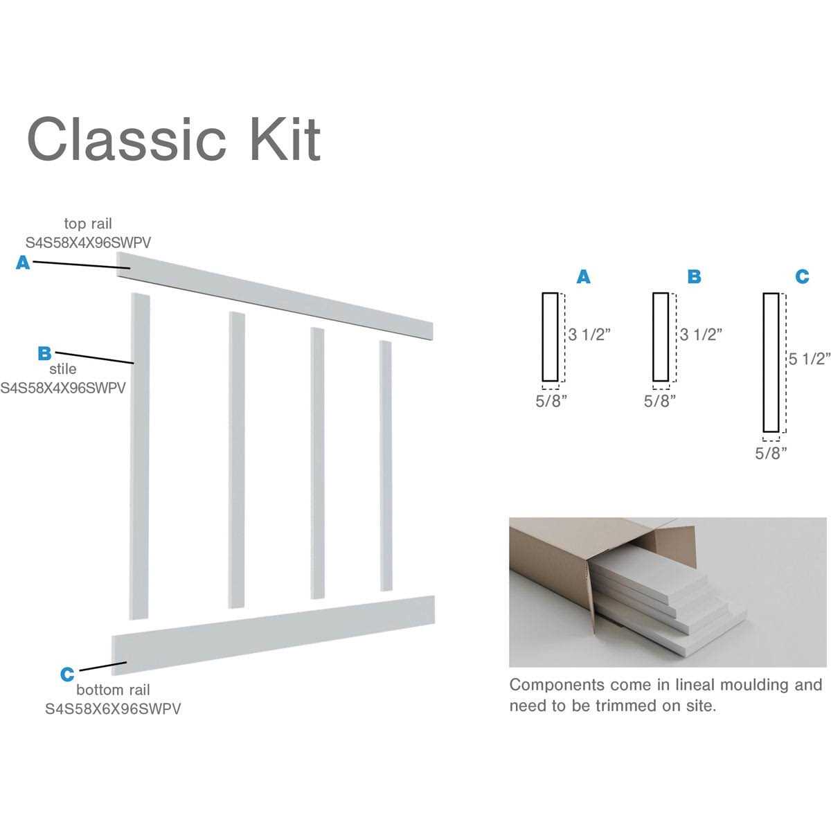 Ekena Millwork 5/8 in. X 96 in. X Expanded Cellular PVC Classic Shaker Moulding Kit - Zenithce