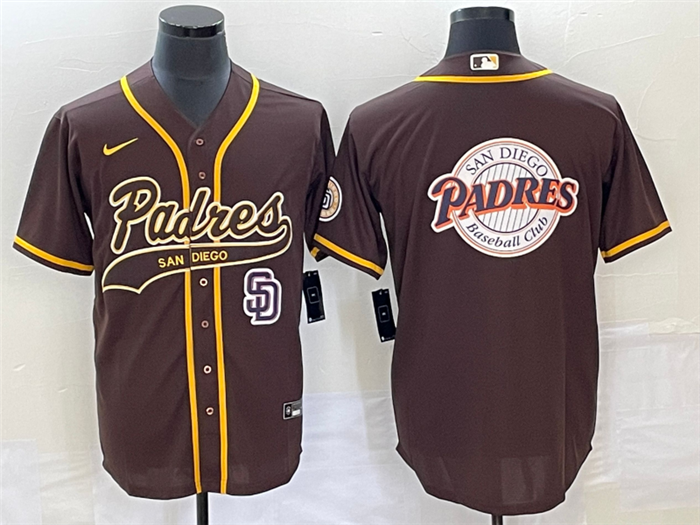 San Diego Padres Brown Team Big Logo In Back Cool Base With Patch Stitched Jersey - Zenithce