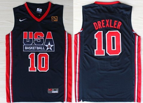 1992 Olympics Team USA #10 Clyde Drexler Navy Blue Swingman Jersey - Zenithce
