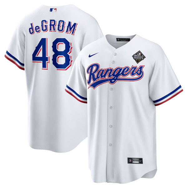 Texas Rangers #48 Jacob DeGrom White 2023 World Series Cool Base Stitched Jersey - Zenithce