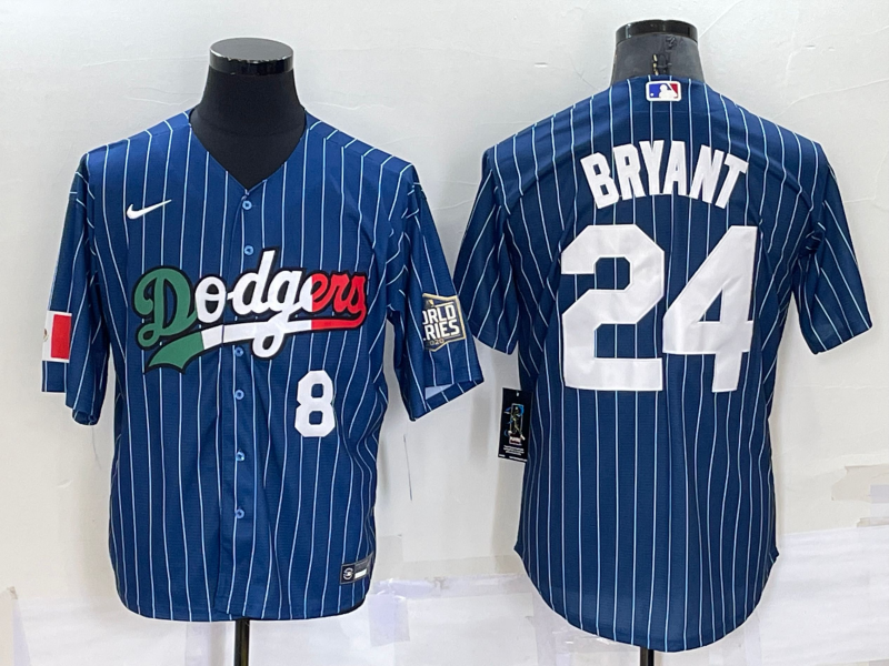 Los Angeles Dodgers Front #8 Back #24 Kobe Bryant Navy Mexico World Series Cool Base Stitched Jersey - Zenithce