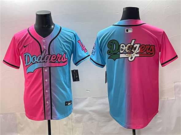Los Angeles Dodgers Team Big Logo Pink Blue Limited Stitched Jersey - Zenithce