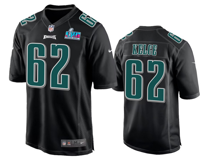 Philadelphia Eagles #62 Jason Kelce Black Super Bowl LVII Patch Stitched Game Jersey - Zenithce