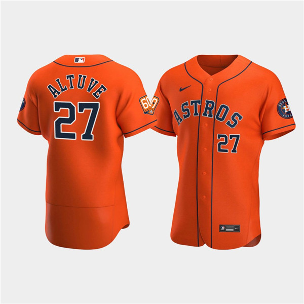 Houston Astros #27 Jose Altuve Orange 60th Anniversary Flex Base Stitched Baseball Jersey - Zenithce