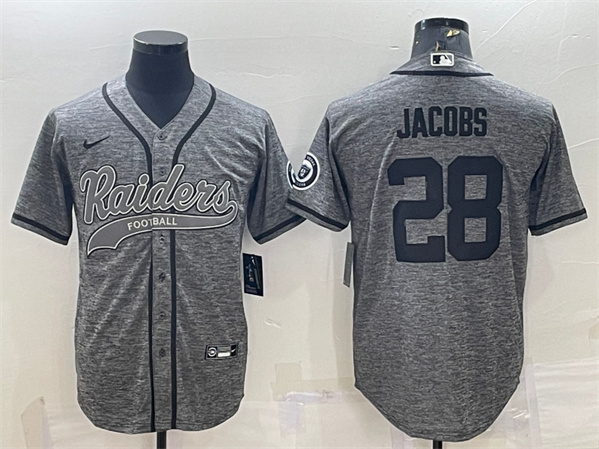Las Vegas Raiders #28 Josh Jacobs Gray With Patch Cool Base Stitched Baseball Jersey - Zenithce