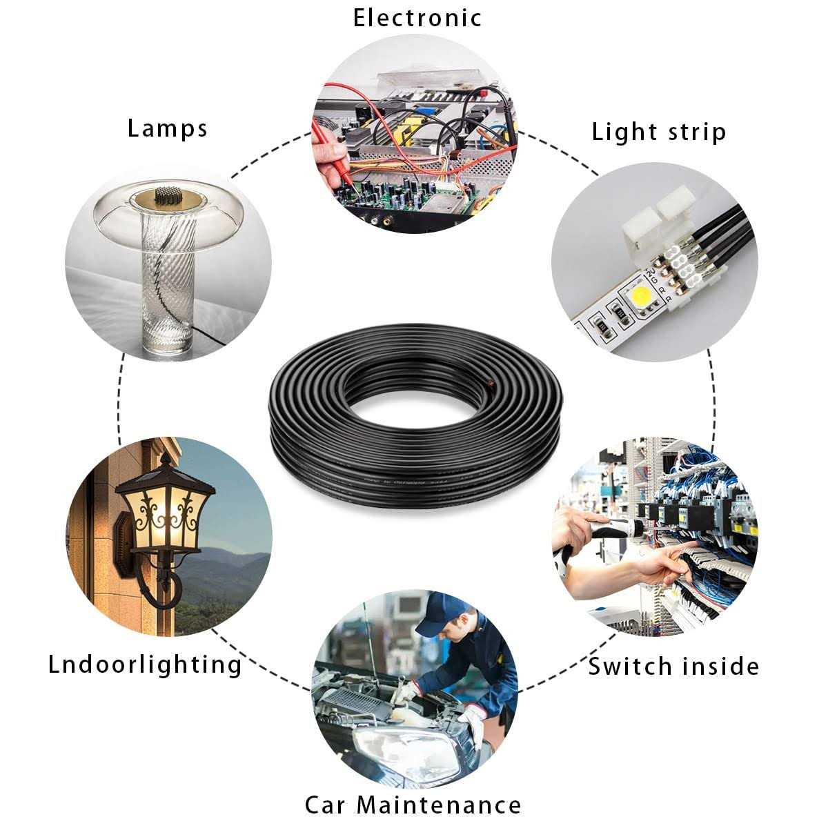Gauge Electrical Wire 3 Conductor Black PVC Case Stranded Low Voltage LED Cable - Zenithce