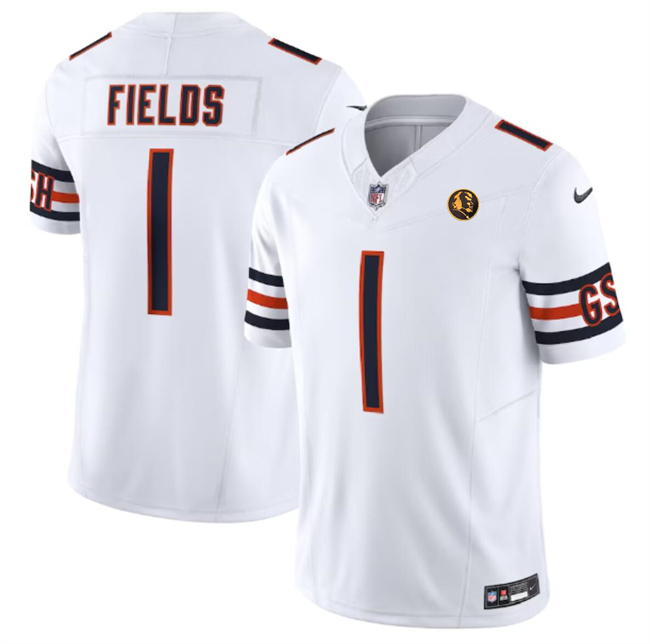 Chicago Bears #1 Justin Fields White 2023 F.U.S.E. With John Madden Patch Vapor Limited Stitched Jersey - Zenithce