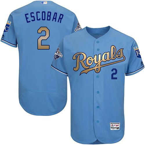 Royals #2 Alcides Escobar Light Blue FlexBase Authentic 2015 World Series Champions Gold Program Stitched Jersey - Zenithce