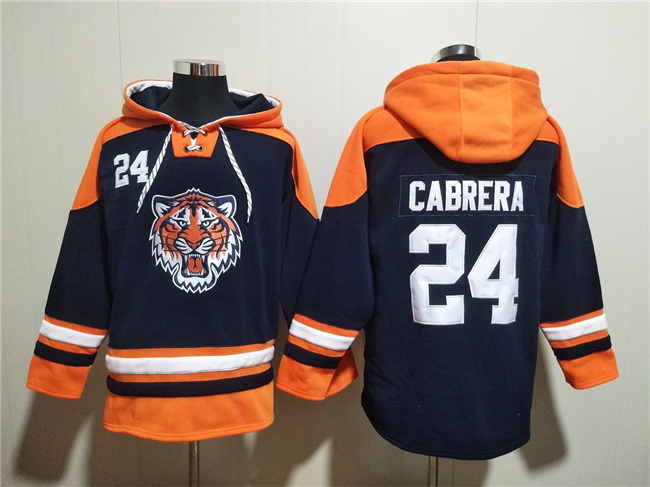 Detroit Tigers #24 Miguel Cabrera Navy Orange Lace-Up Pullover Hoodie - Zenithce