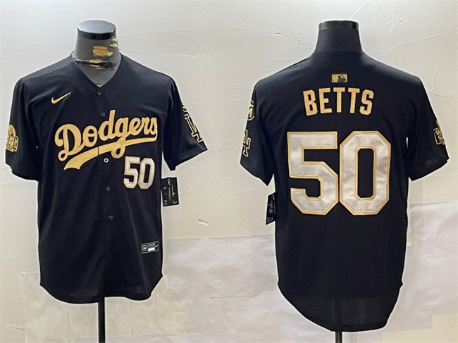 Los Angeles Dodgers #50 Mookie Betts Black Gold 2024 World Series With Fernando Memorial Patch Limited Stitched Jersey - Zenithce