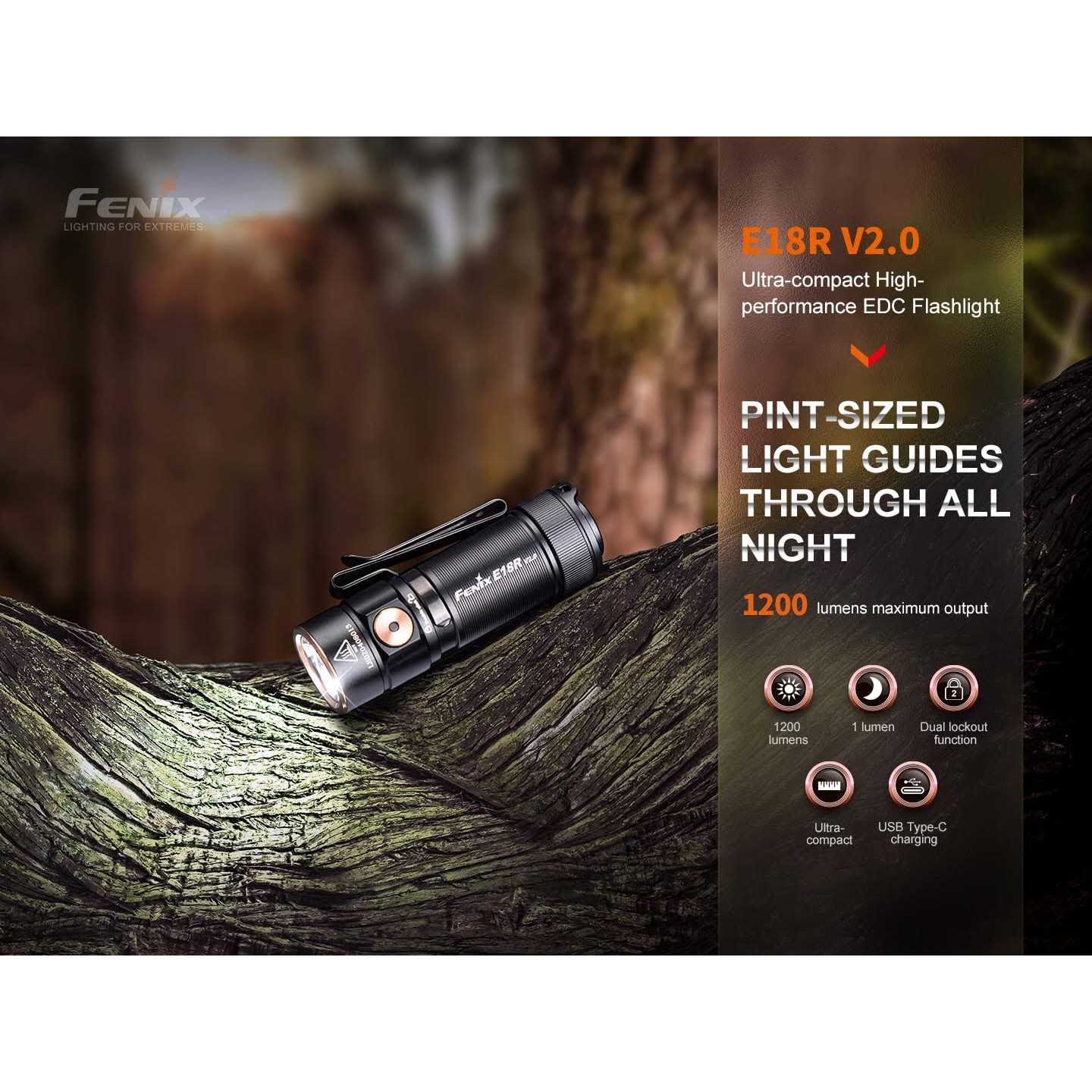 Fenix E18R V2.0 Rechargeable EDC Flashlight - Zenithce