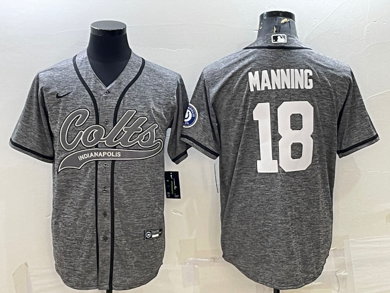 Indianapolis Colts #18 Peyton Manning Grey With Patch Cool Base Stitched Baseball Jersey - Zenithce