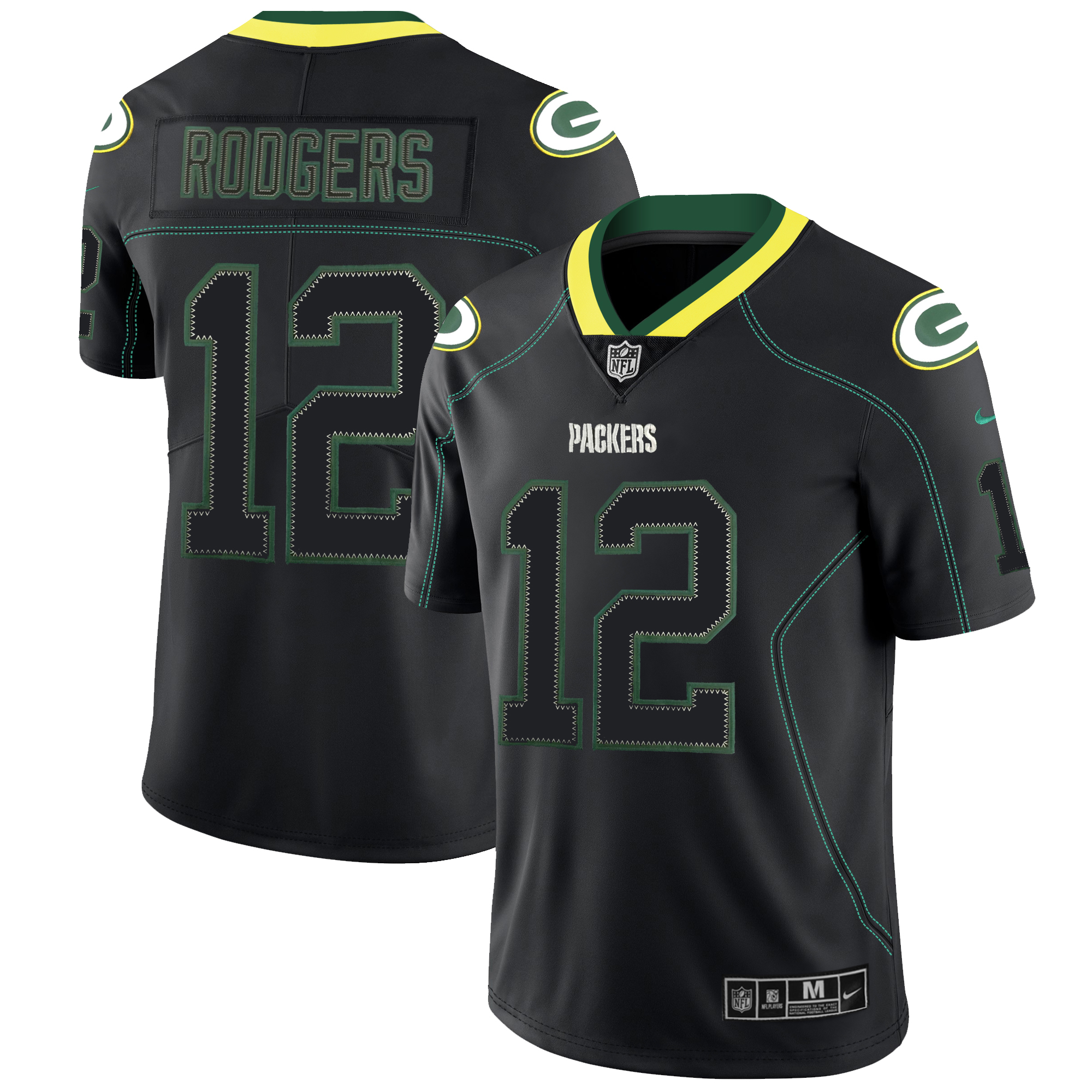 Packers #12 Aaron Rodgers 2018 Lights Out Black Color Rush Limited Stitched Jersey - Zenithce