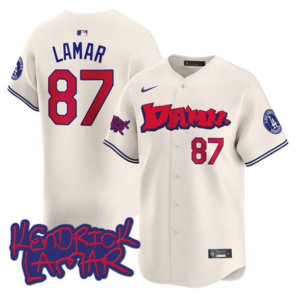 Brooklyn Dodgers #87 Kendrick Lamar Cream Limited Stitched Jersey - Zenithce