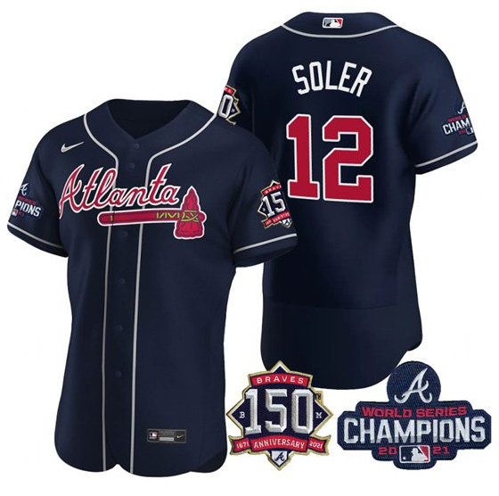 Atlanta Braves #12 Jorge Soler 2021 Navy World Series Champions With 150th Anniversary Flex Base Stitched Jersey - Zenithce
