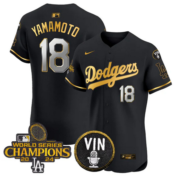 Los Angeles Dodgers #18 Yoshinobu Yamamoto Black Gold 2024 World Series Champions With Vin Patch Vapor Limited Stitched Jersey - Zenithce
