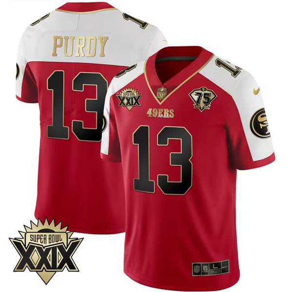 San Francisco 49ers #13 Brock Purdy Red Gold Super Bowl XXIX Patch Limited Stitched Jersey - Zenithce
