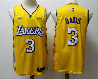 Los Angeles Lakers #3 Anthony Davis Yellow 2020 City Edition Swingman Jersey With The Sponsor Logo - Zenithce