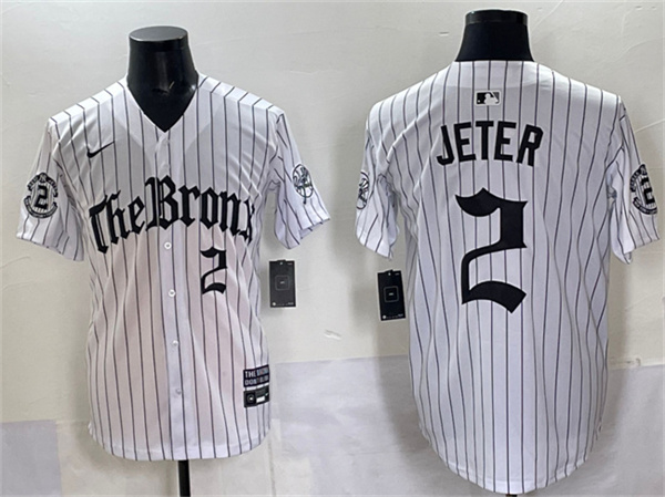 New York Yankees #2 Derek Jeter White Pinstripe 'Gothic Legacy Edition' Vapor Premier Limited Stitched Jersey - Zenithce