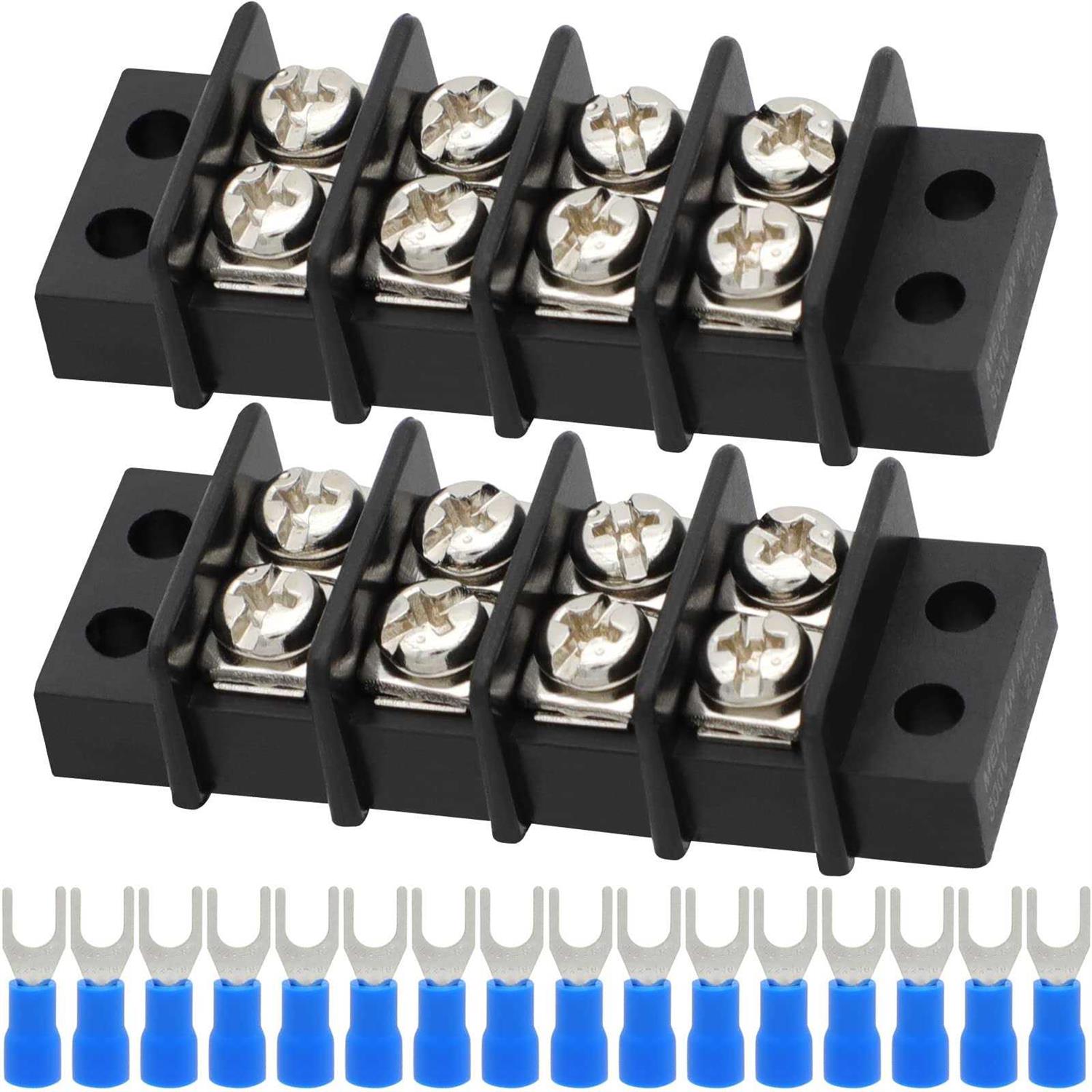 Terminal Block,2 Pack Circuits 20-30A 200v-450v Dual Row Screw Terminals Strip Heat Shrink Wire Connectors - Zenithce