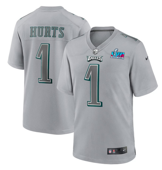 Philadelphia Eagles #1 Jalen Hurts Gray Super Bowl LVII Patch Atmosphere Fashion Stitched Game Jersey - Zenithce
