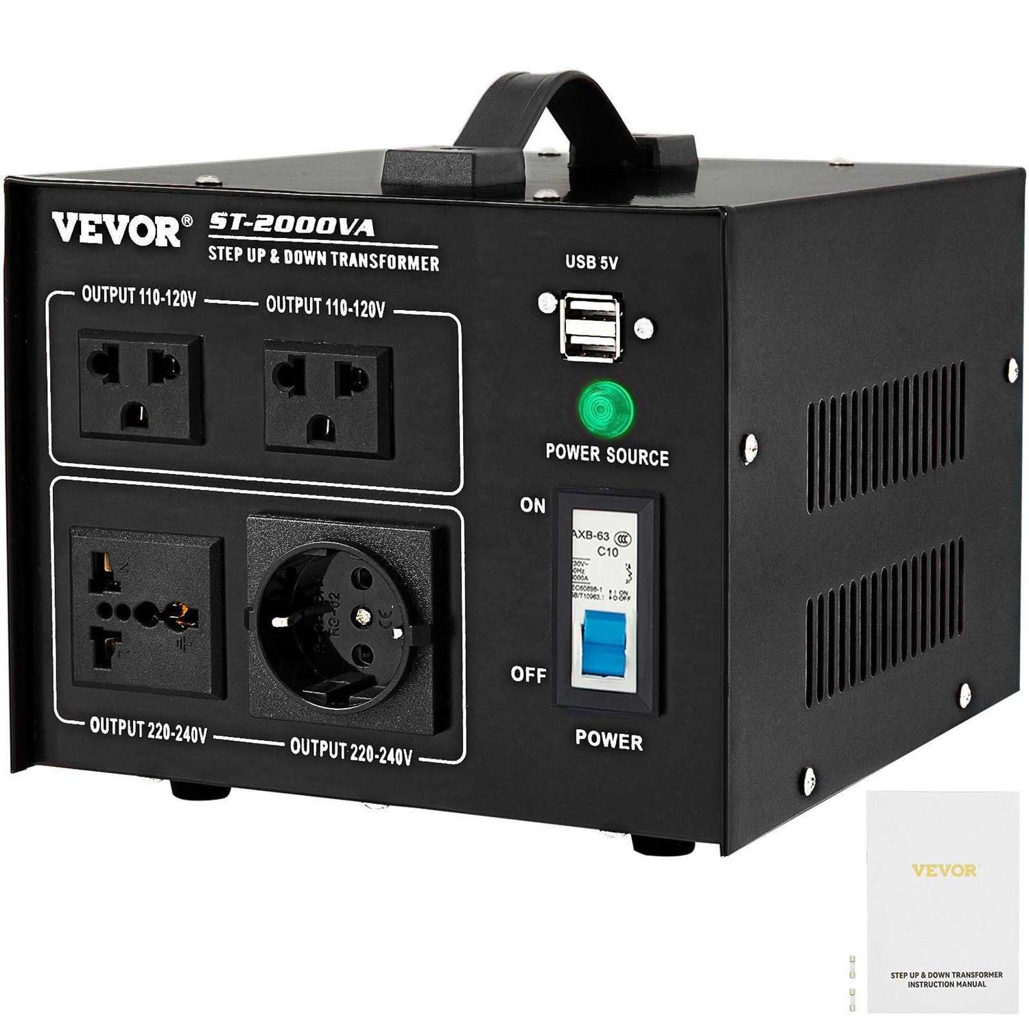 VEVOR Voltage Converter Transformer,1000W Heavy Duty Step Up/Down Transformer Converter,2 US&1 UK&1 Universal Outlet SJBYQSJMTMC1KPS2AV5 - Zenithce
