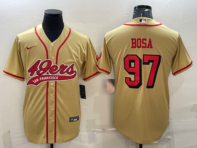 San Francisco 49ers #97 Nick Bosa New Gold With Patch Cool Base Stitched Baseball Jersey - Zenithce