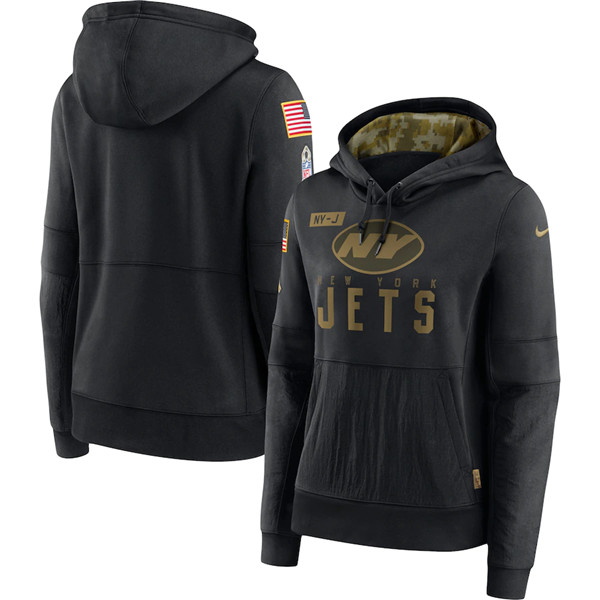 Women's New York Jets 2020 Black Salute To Service Sideline Performance Pullover NFL Hoodie (Run Small) - Zenithce