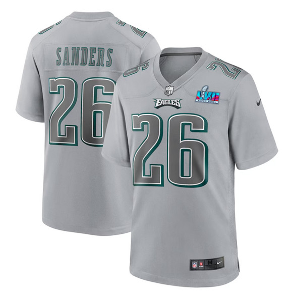Philadelphia Eagles #26 Miles Sanders Gray Super Bowl LVII Patch Atmosphere Fashion Stitched Game Jersey - Zenithce