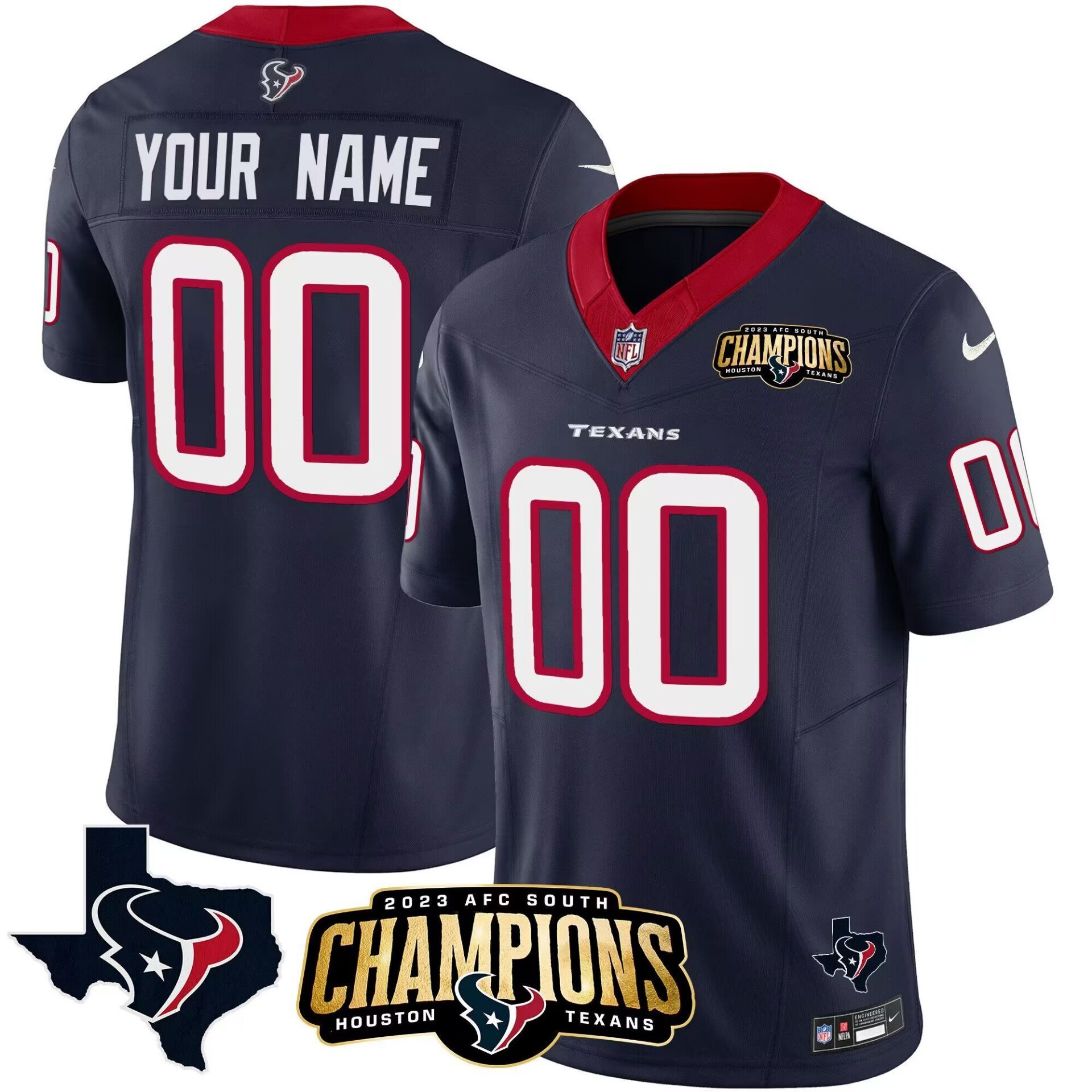 Houston Texans Custom Navy 2023 F.U.S.E. AFC South Champions Patch And Team Logo Patch Limited Stitched Jersey - Zenithce