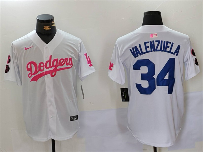 Los Angeles Dodgers #34 Toro Valenzuela White Pink Vin Kobe Patch Stitched Jersey - Zenithce