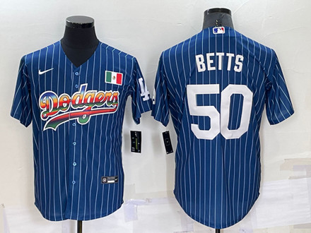 Los Angeles Dodgers #50 Mookie Betts Navy Mexico Rainbow Cool Base Stitched Baseball Jersey - Zenithce