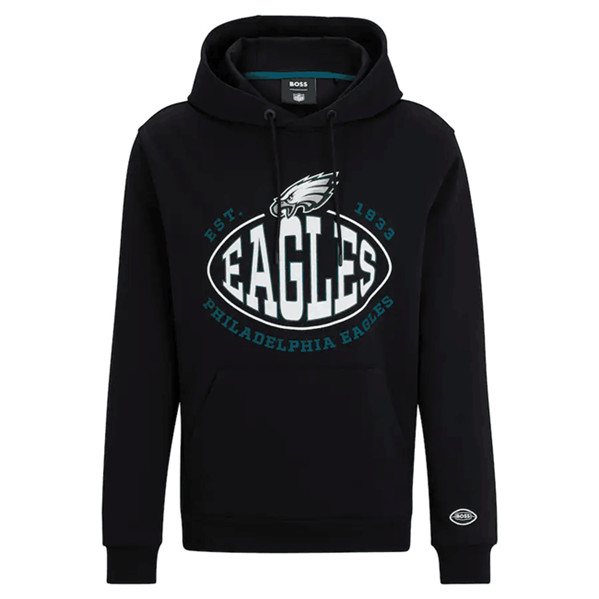 Philadelphia Eagles Black BOSS X Touchback Pullover Hoodie - Zenithce