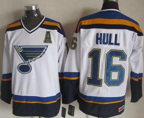 Blues #16 Brett Hull White Navy CCM Throwback Stitched Jersey - Zenithce