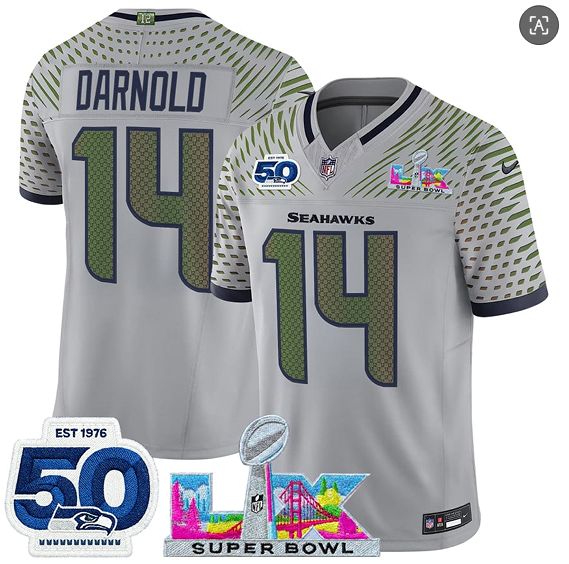 Seattle Seahawks #14 Sam Darnold Gray 2025 F.U.S.E. Super Bowl LX Patch And 50th Season Patch “Rivalries” Vapor Limited Stitched Jersey - Zenithce