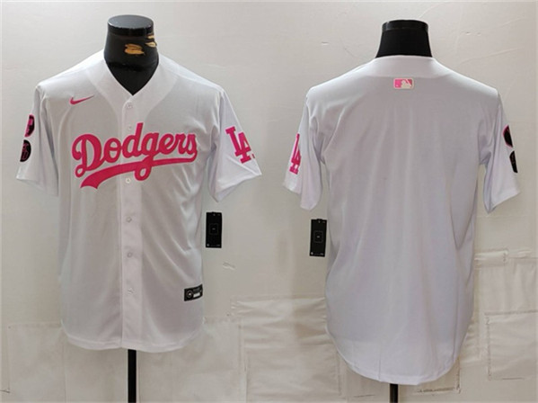 Los Angeles Dodgers Blank White Pink Vin Kobe Patch Stitched Jersey - Zenithce