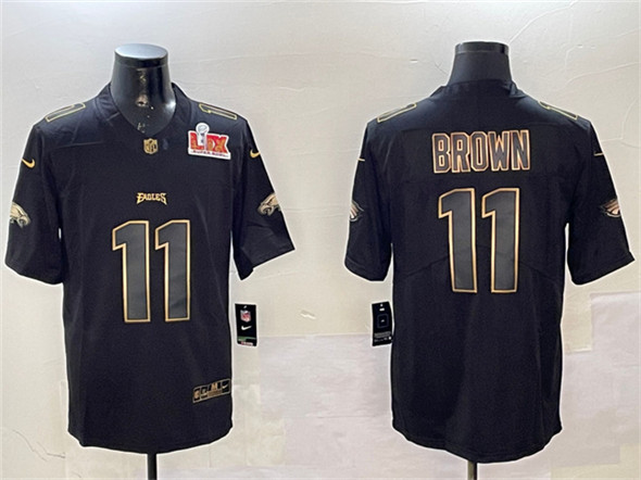 Philadelphia Eagles #11 A. J. Brown Black Gold 2025 Super Bowl LIX Patch Vapor Untouchable Limited Stitched Jersey - Zenithce